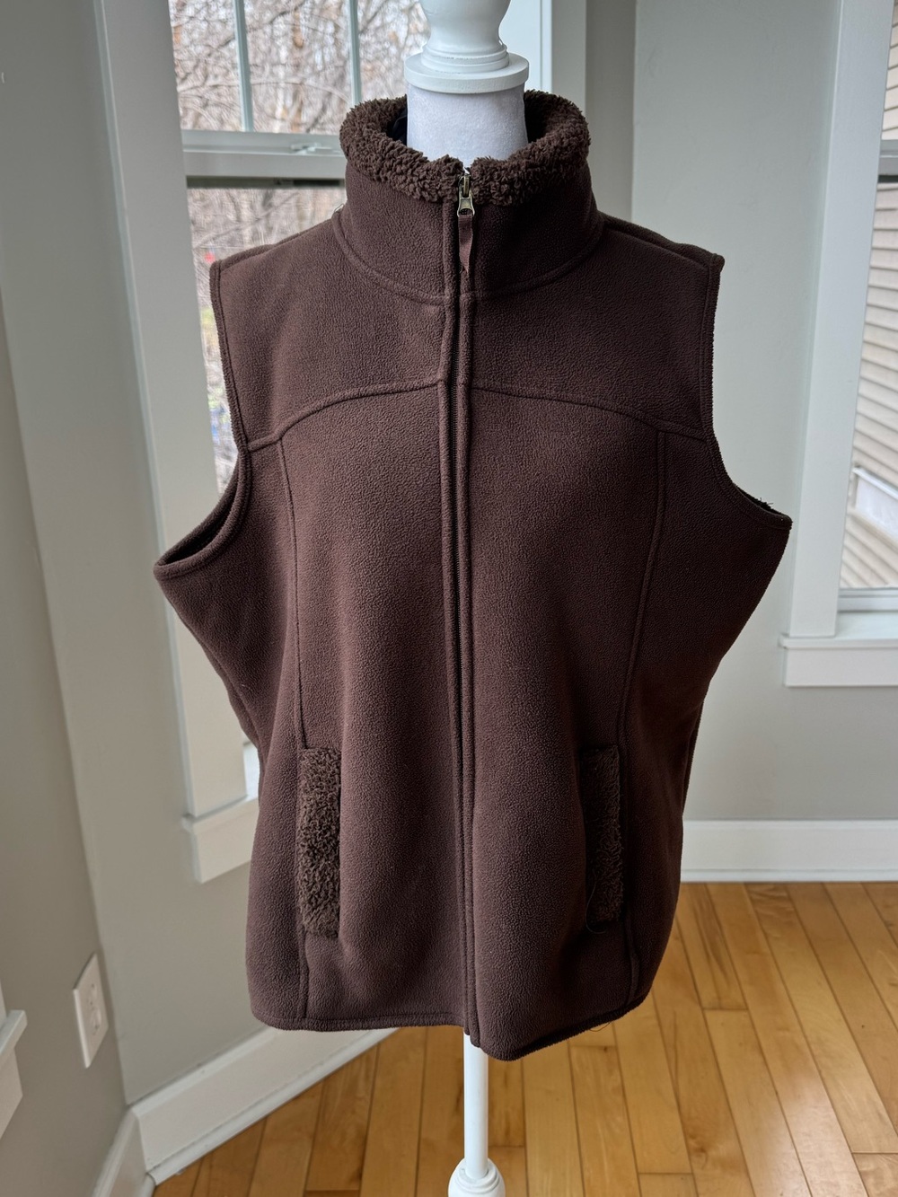 Vintage 90’s NorthCrest Brown Faux Suede Fleece Zip-Up Vest Sz Large